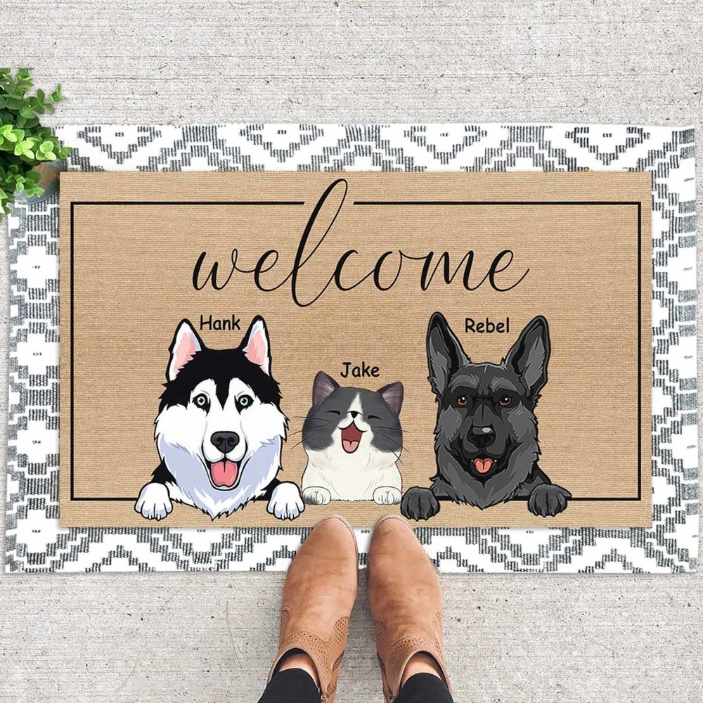 Custom Dog Cat Doormat, Funny Welcome Door Mat, Dog Cat Lover Gift, Cat Lover